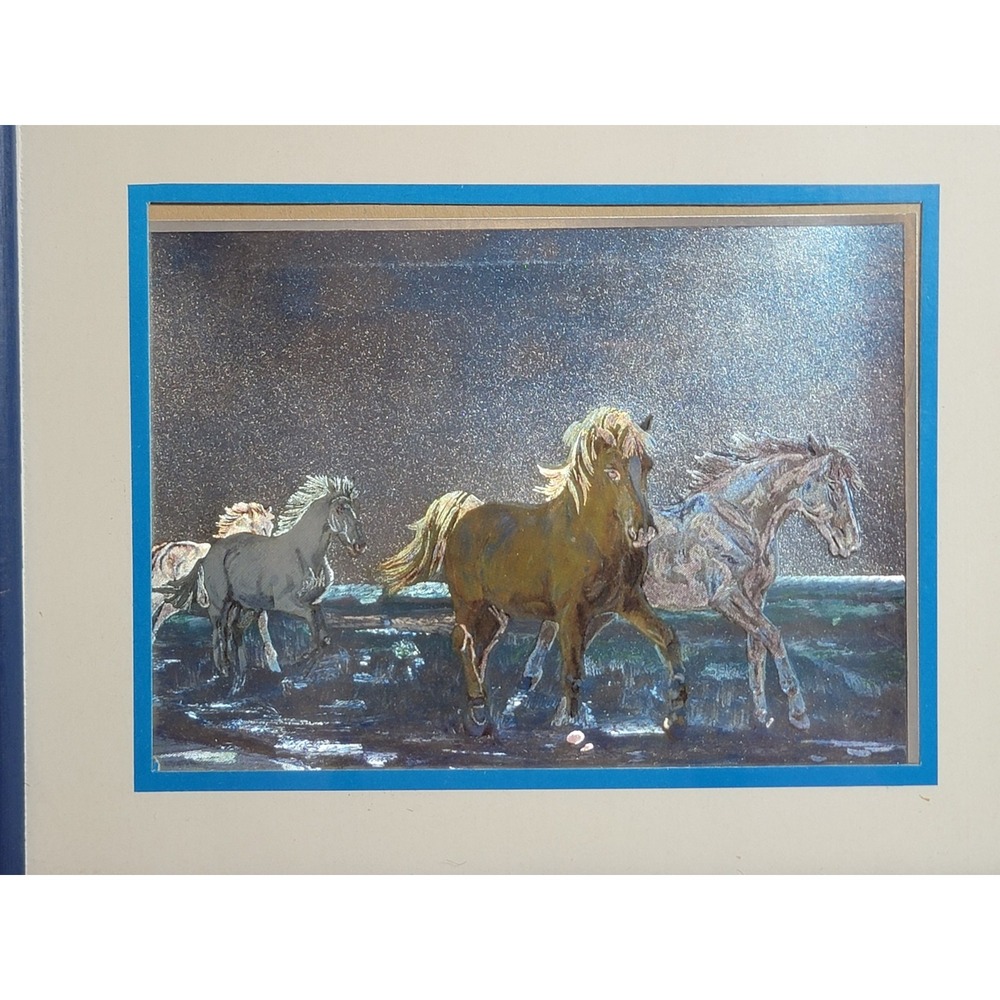 Rosemary Sarah Welch Dufex Foil Print 4 Horses Running Ocean Water Framed 1989